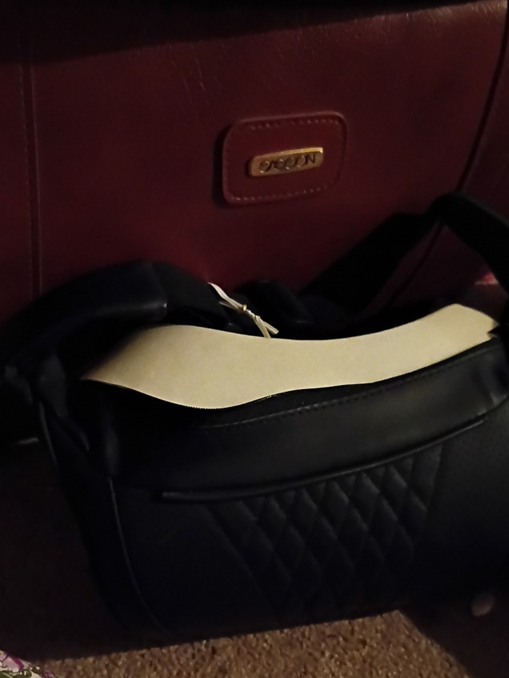 Oroton Black Shoulder Bag with Cream Strap Accent